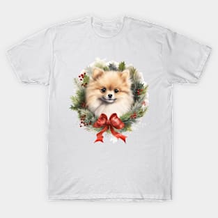 Christmas Pomeranian Dog Wreath T-Shirt